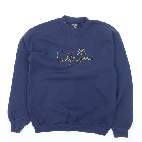 Screen Stars Girls Navy Blue Pullover Jumper Small Cotton Blend Embroidered
