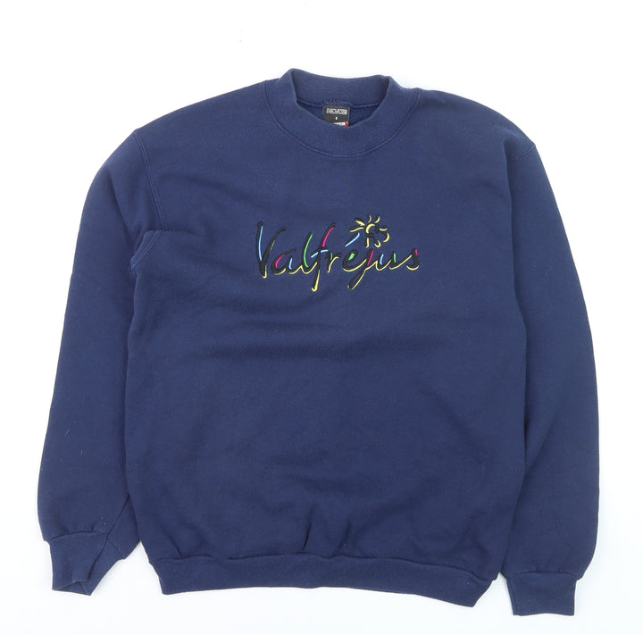 Screen Stars Girls Navy Blue Pullover Jumper Small Cotton Blend Embroidered