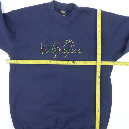 Screen Stars Girls Navy Blue Pullover Jumper Small Cotton Blend Embroidered