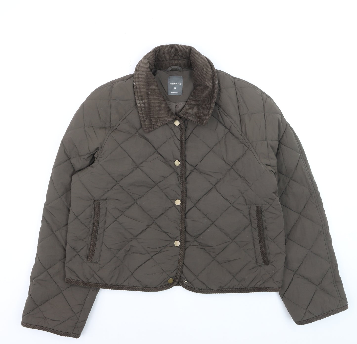 Primark Women Brown Quilted Short Jacket Size M Casual Quilted Style