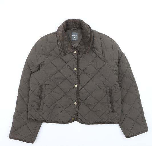 Primark Women Brown Quilted Short Jacket Size M Casual Quilted Style