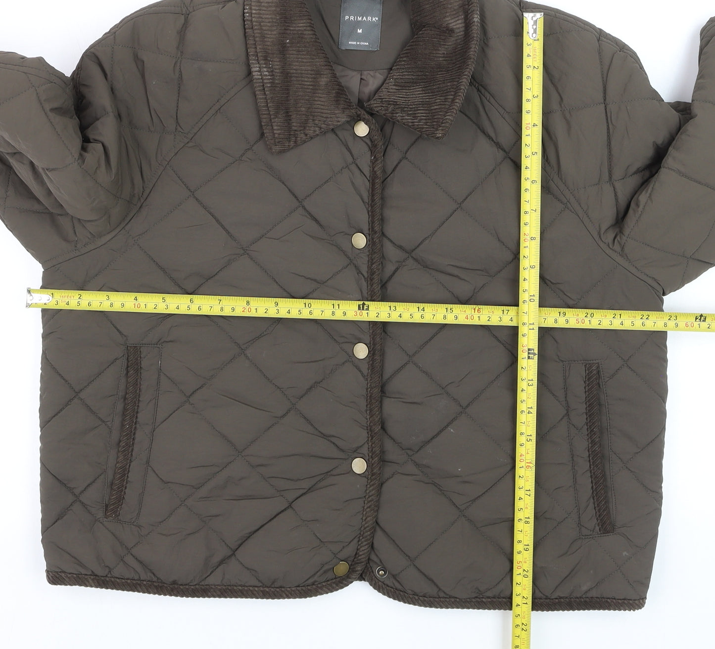 Primark Women Brown Quilted Short Jacket Size M Casual Quilted Style