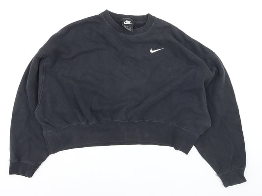 Nike Women's Black Small Pullover Sweatshirt Crew Neck Logo Classic Fit