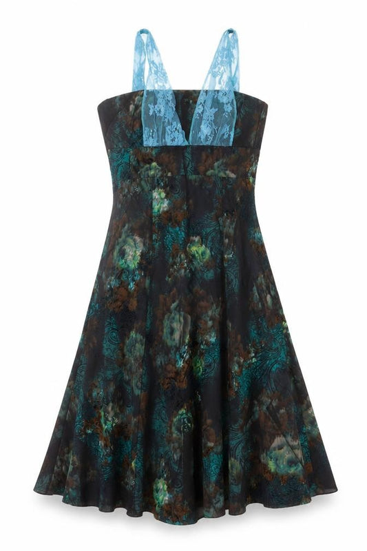 Front view of feeG Women’s Multicoloured Floral A-Line Knee Length Dress, size UK 12