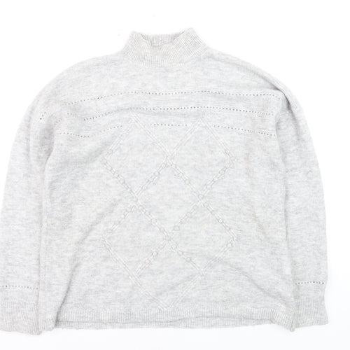 Oasis Women’s Grey Mock Neck Cable Knit Pullover Jumper Size M