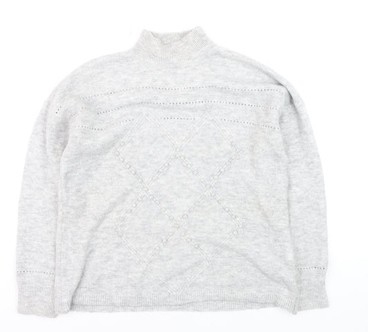 Oasis Women’s Grey Mock Neck Cable Knit Pullover Jumper Size M