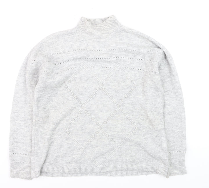 Oasis Women’s Grey Mock Neck Cable Knit Pullover Jumper Size M