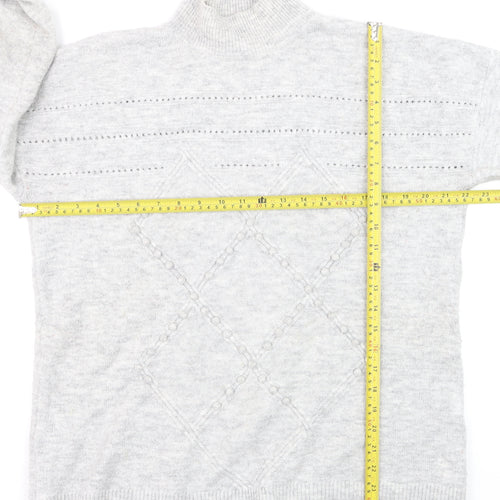 Oasis Women’s Grey Mock Neck Cable Knit Pullover Jumper Size M