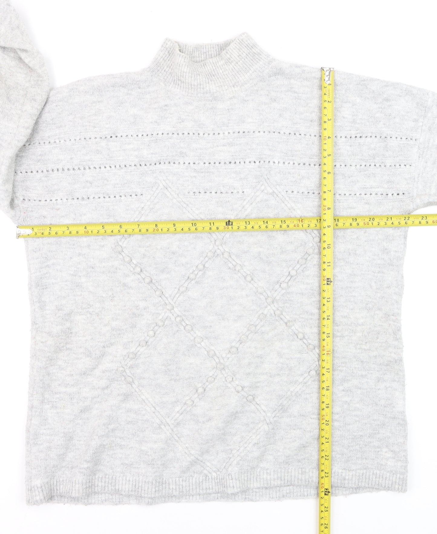 Oasis Women’s Grey Mock Neck Cable Knit Pullover Jumper Size M