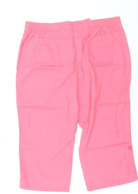 BHS Womens Pink Capri Trousers Size 18 Elastic Waist Cotton Blend