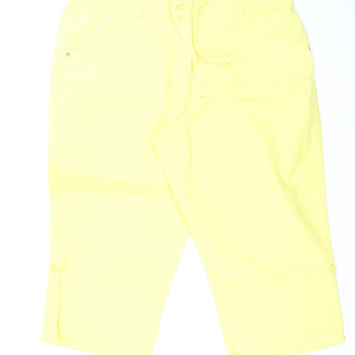 BHS Women Yellow Capri Trousers Size 18 Cotton Twill Casual