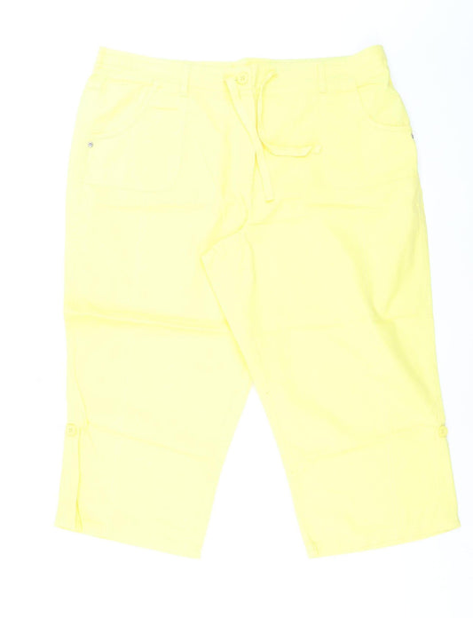 BHS Women Yellow Capri Trousers Size 18 Cotton Twill Casual