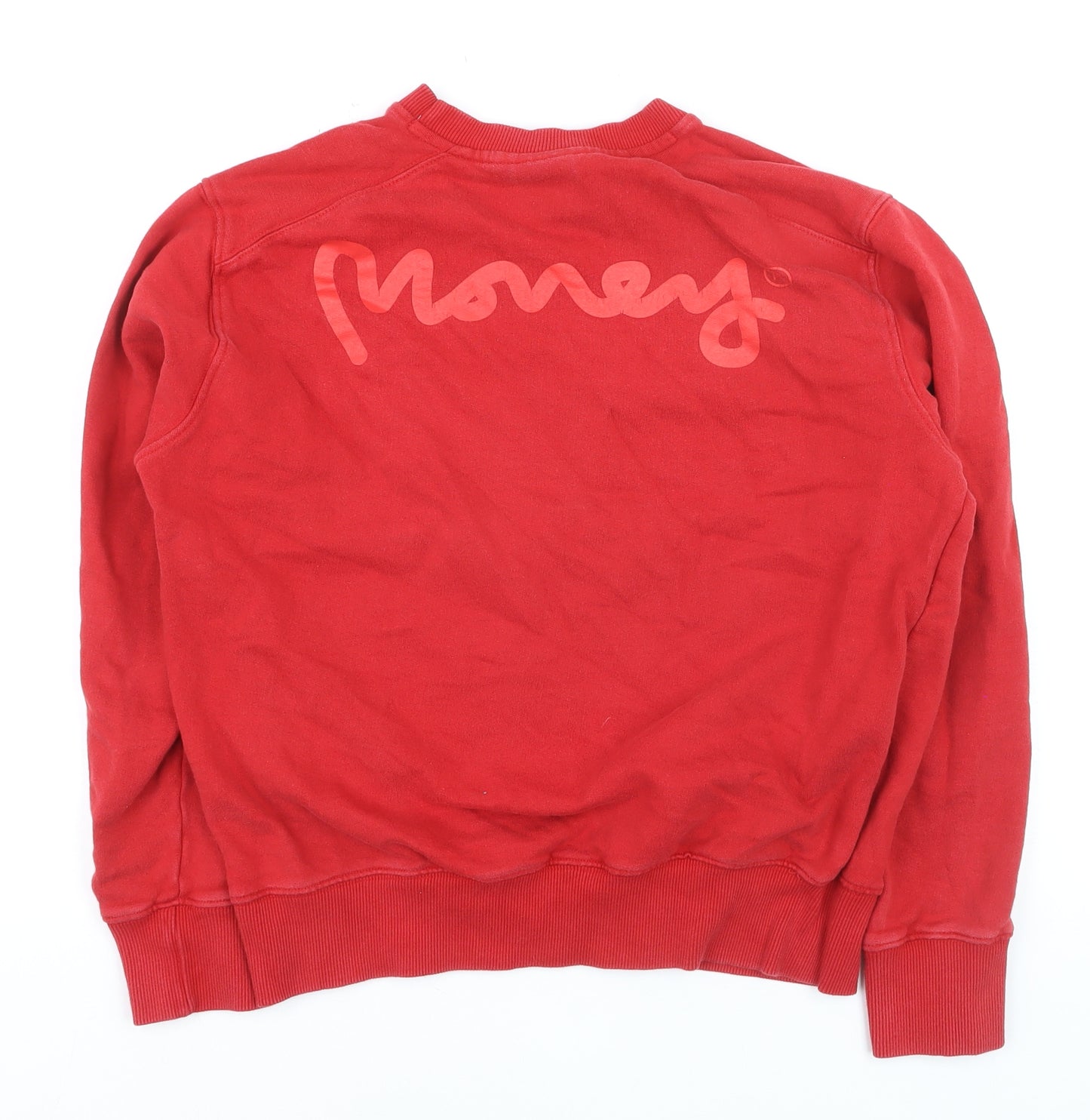 Money Women Red Crew Neck Pullover Sweatshirt L Cotton Blend