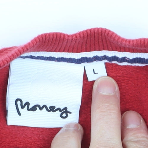 Money Women Red Crew Neck Pullover Sweatshirt L Cotton Blend