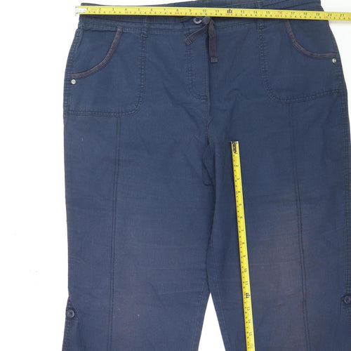 BHS Womens Blue Cotton Capri Trousers Size 18 Elastic Waist Casual