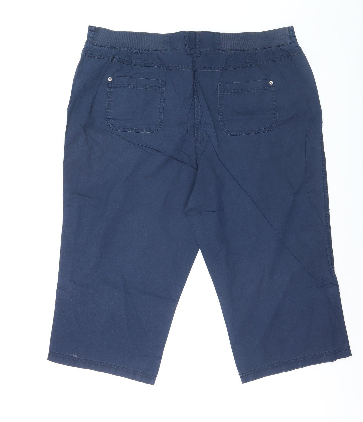 BHS Womens Blue Cotton Capri Trousers Size 18 Elastic Waist Casual