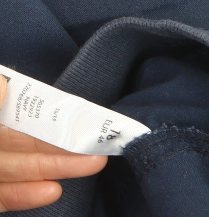 BHS Womens Blue Cotton Capri Trousers Size 18 Elastic Waist Casual