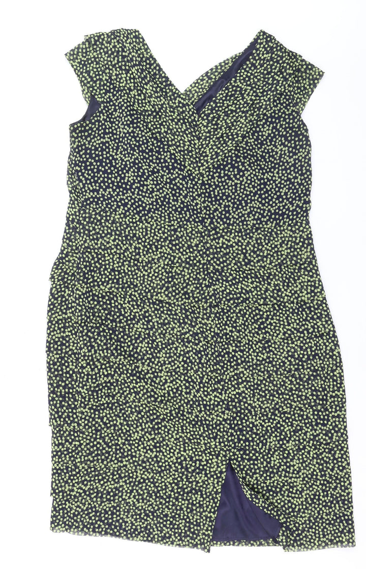 Jacques Vert Women Blue Polka Dot Sheath Dress Size 18