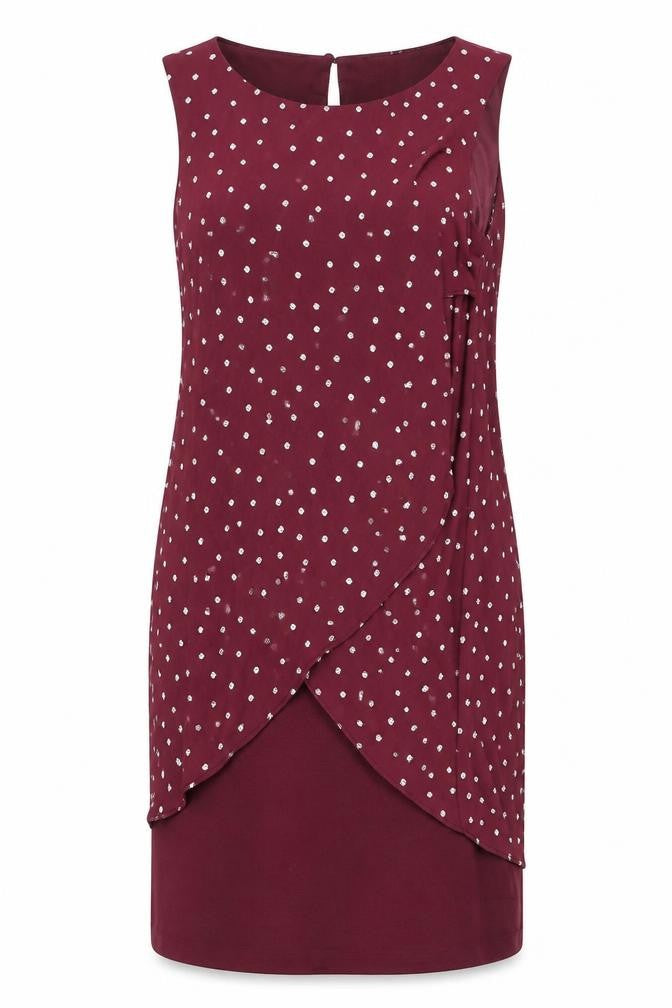 Front view of Jacques Vert Women Red Polka Dot Sheath Dress, size 16, Formal