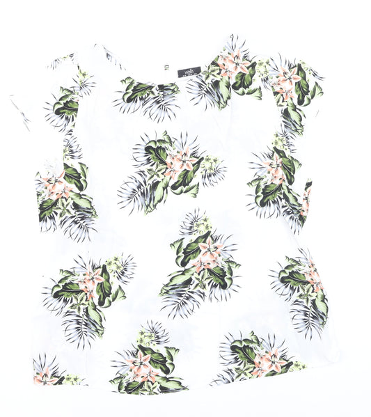 Wallis Women’s White Floral Tropical Print Short Sleeve Blouse Size 18