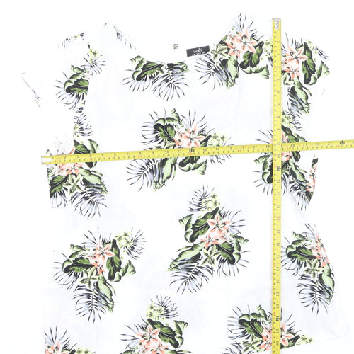 Wallis Women’s White Floral Tropical Print Short Sleeve Blouse Size 18