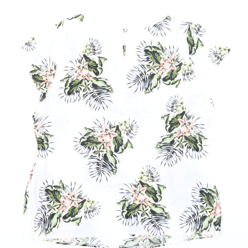 Wallis Women’s White Floral Tropical Print Short Sleeve Blouse Size 18