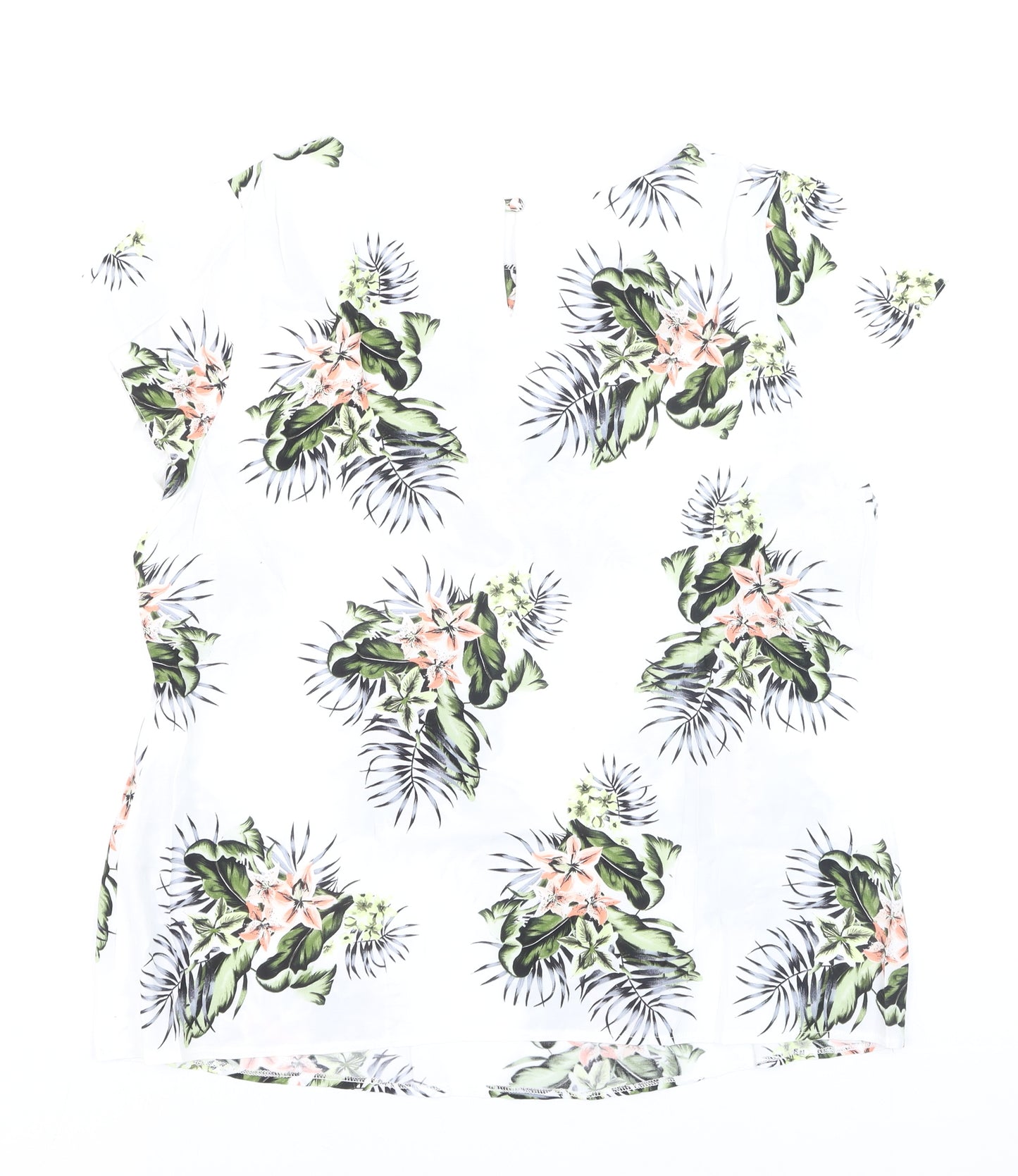 Wallis Women’s White Floral Tropical Print Short Sleeve Blouse Size 18