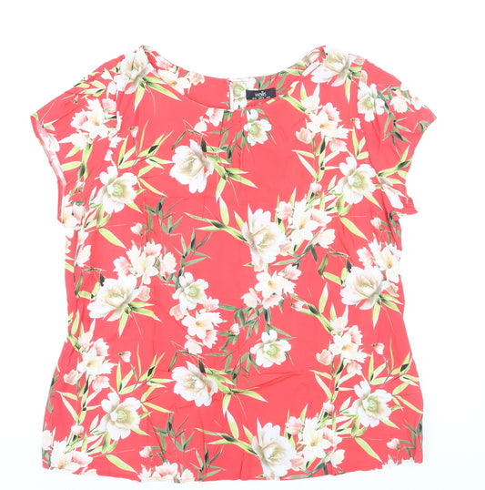 Wallis Women Red Floral Blouse Size 10 Short Sleeve Tunic Top