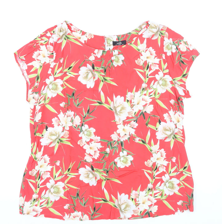 Wallis Women Red Floral Blouse Size 10 Short Sleeve Tunic Top