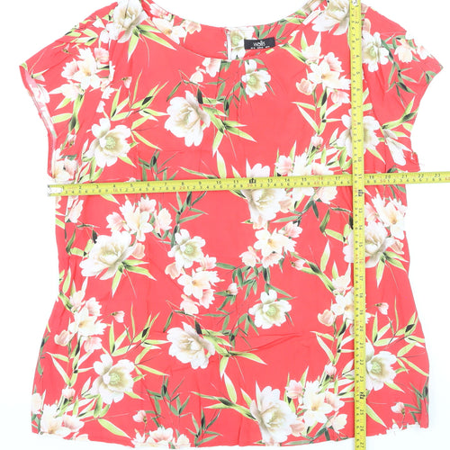 Wallis Women Red Floral Blouse Size 10 Short Sleeve Tunic Top