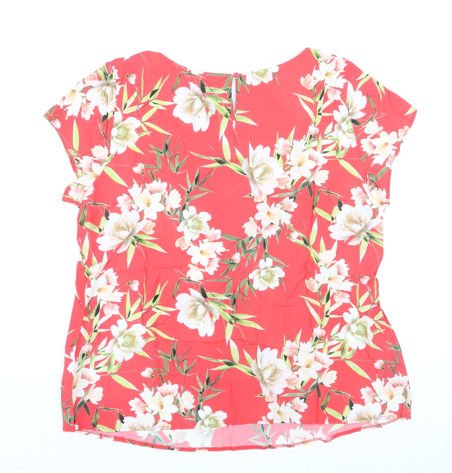 Wallis Women Red Floral Blouse Size 10 Short Sleeve Tunic Top
