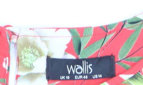 Wallis Women Red Floral Blouse Size 10 Short Sleeve Tunic Top