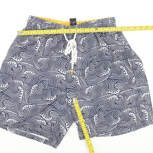 F&F Men’s Blue Wave Print Swim Shorts Size M Elastic Waist Drawstring