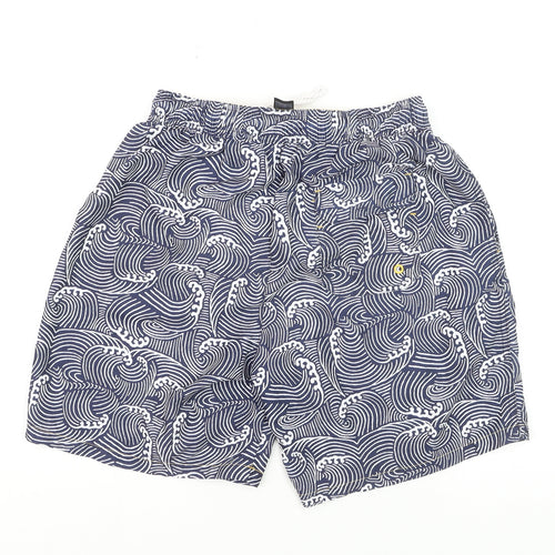 F&F Men’s Blue Wave Print Swim Shorts Size M Elastic Waist Drawstring