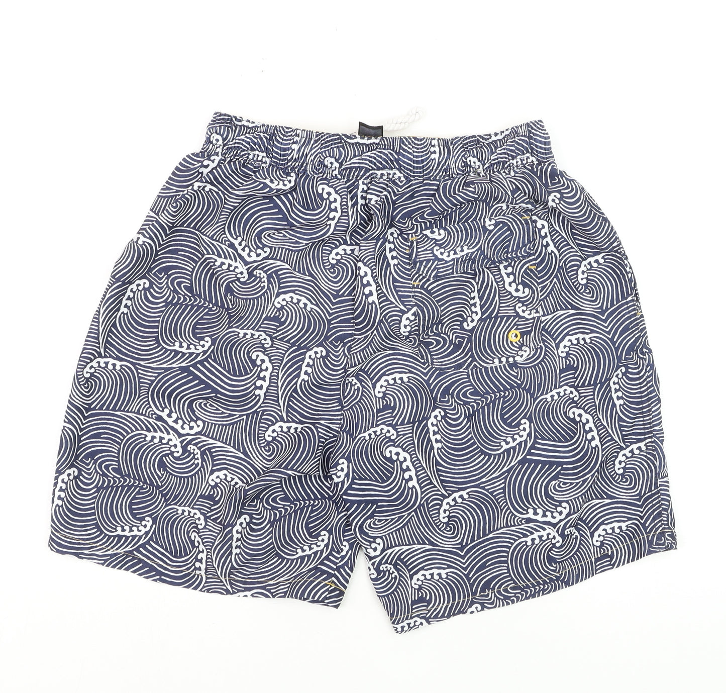 F&F Men’s Blue Wave Print Swim Shorts Size M Elastic Waist Drawstring