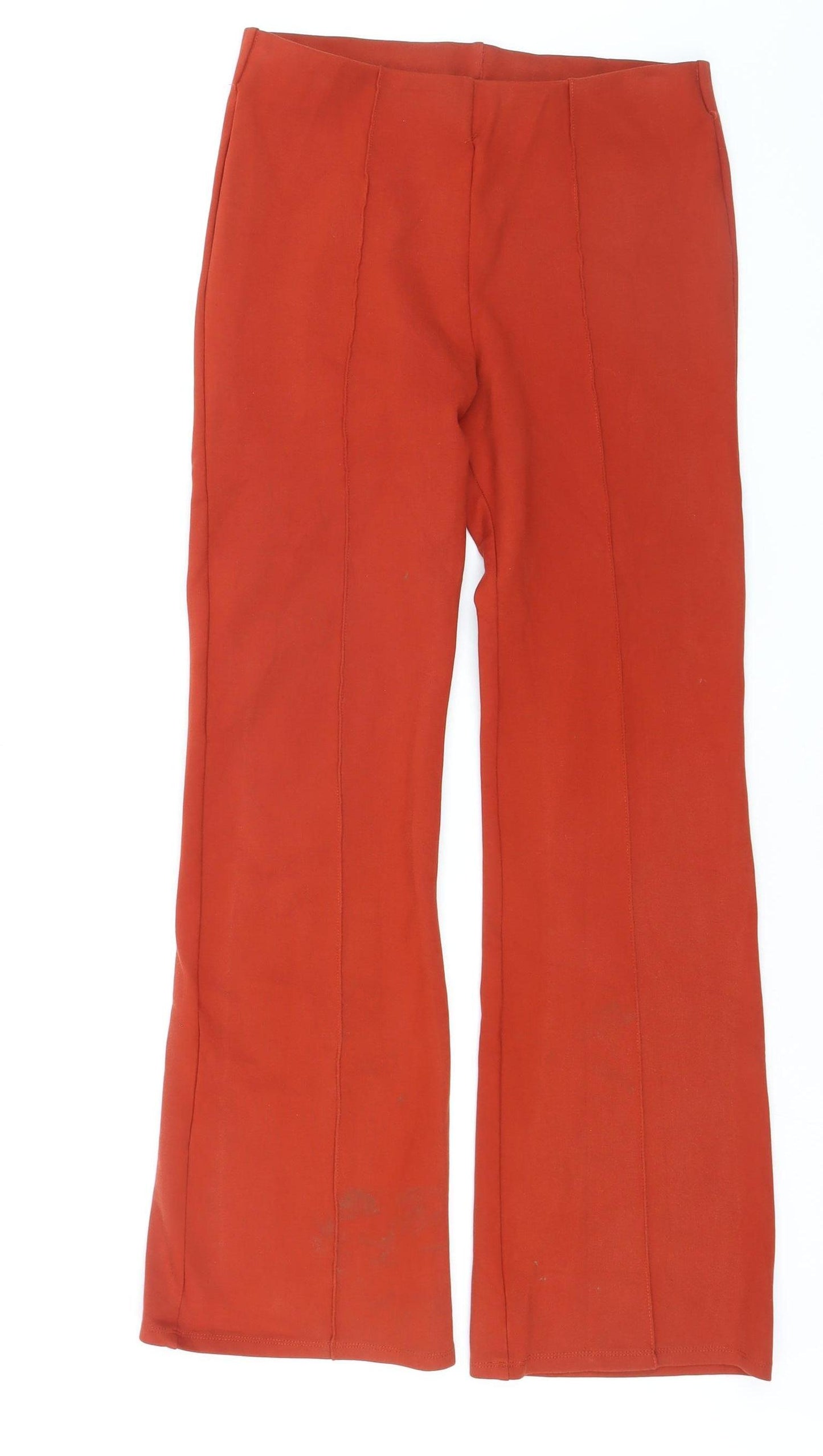 Primark Womens Red Stretch Jersey Straight Leg Trousers Size 12