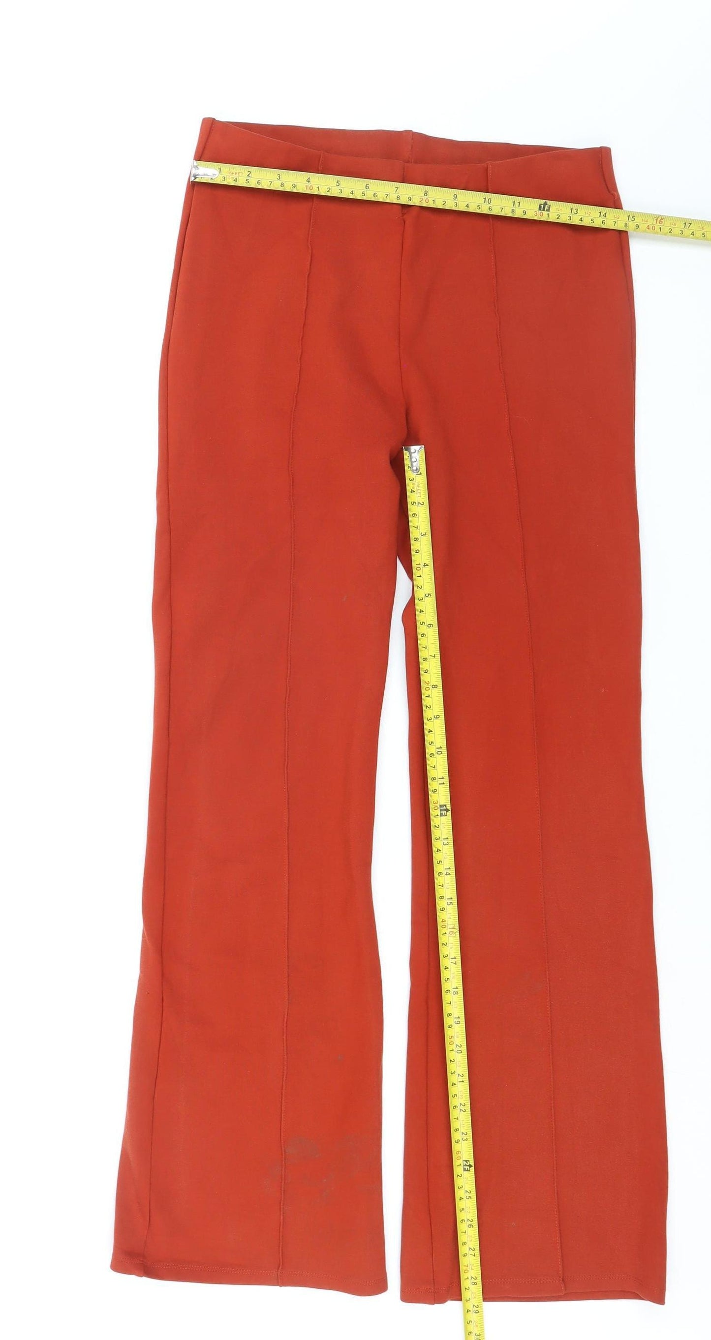 Primark Womens Red Stretch Jersey Straight Leg Trousers Size 12
