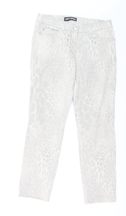 Gerry Weber Women's Beige Animal Print Straight Stretch Jeans Size 10