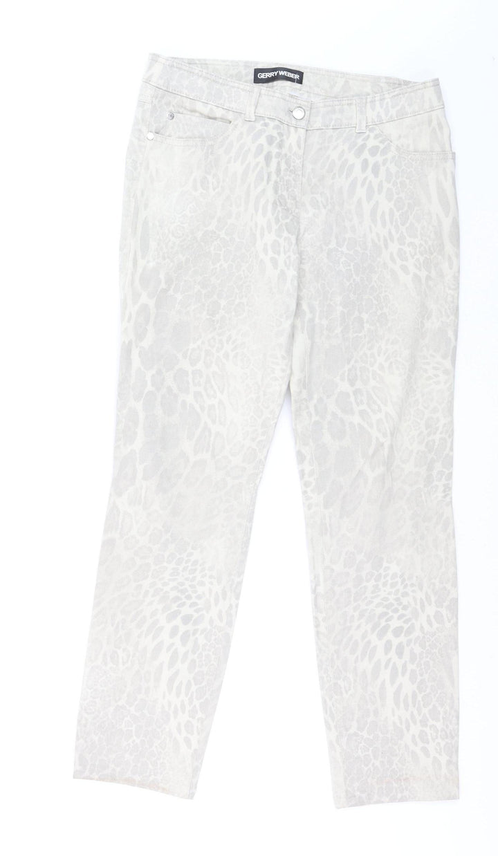 Gerry Weber Women's Beige Animal Print Straight Stretch Jeans Size 10