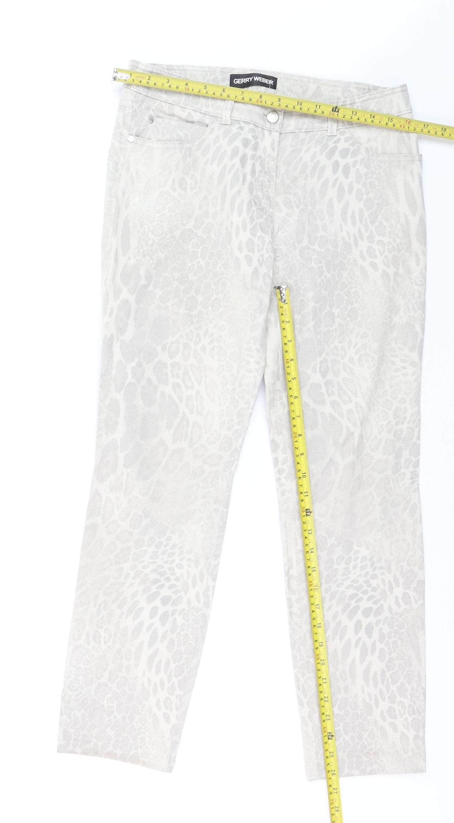 Gerry Weber Women's Beige Animal Print Straight Stretch Jeans Size 10