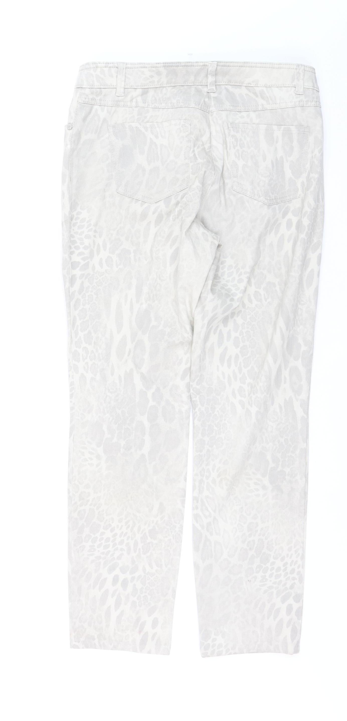 Gerry Weber Women's Beige Animal Print Straight Stretch Jeans Size 10