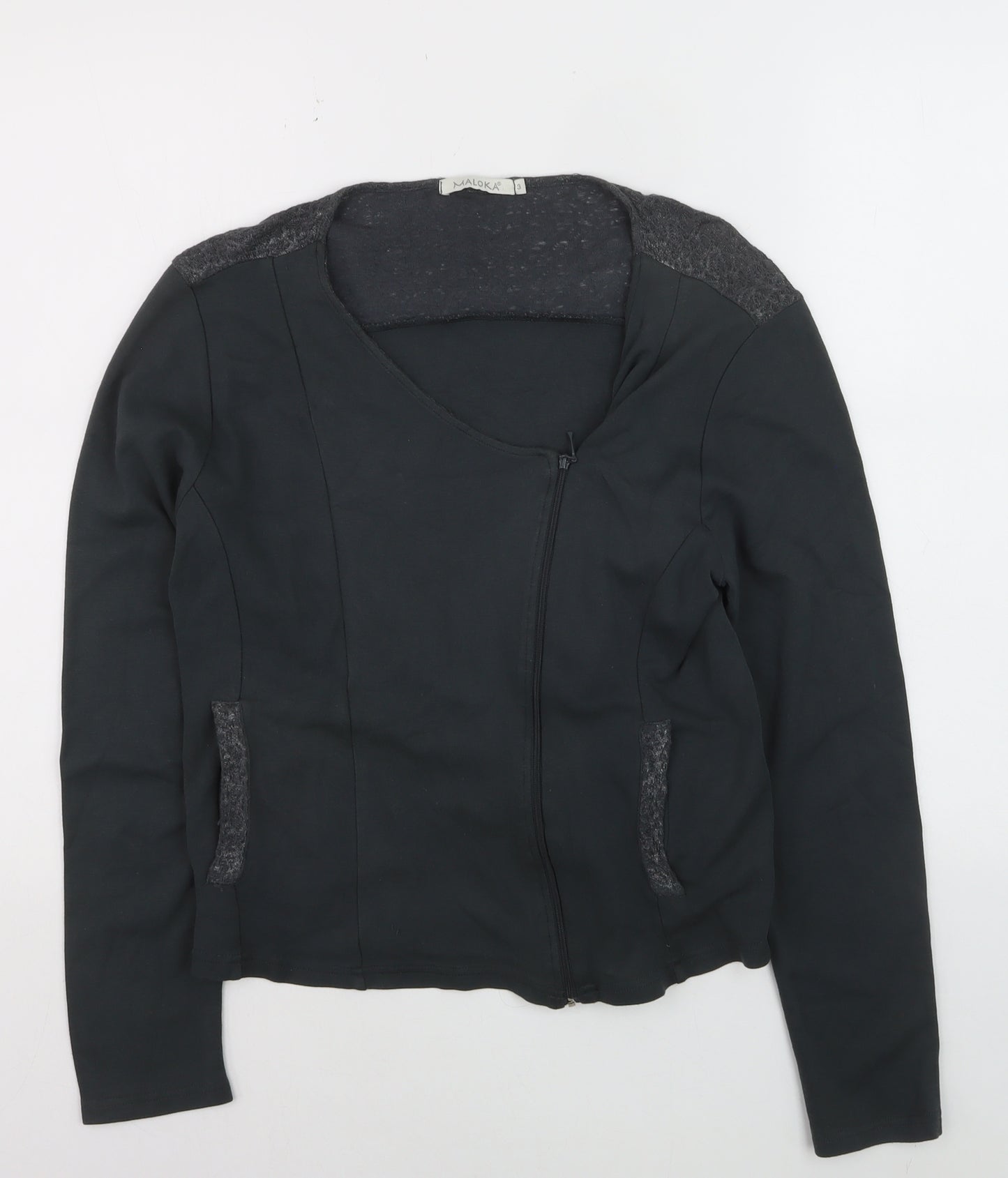 Maloka Women’s Black Full Zip Jumper Size 14 Viscose Knit