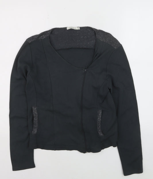 Maloka Women’s Black Full Zip Jumper Size 14 Viscose Knit