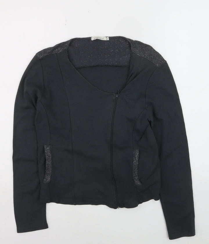 Maloka Women’s Black Full Zip Jumper Size 14 Viscose Knit