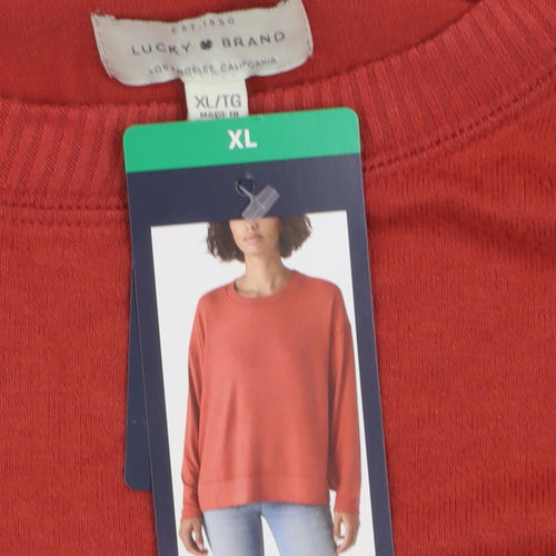 Lucky Brand Women's Red Cotton Modal Crew Neck Pullover Jumper XL