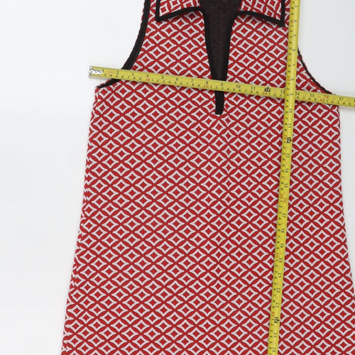 Zara Women Red Geometric Sleeveless Collared Shift Dress Size 10