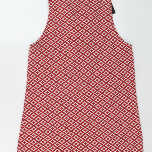 Zara Women Red Geometric Sleeveless Collared Shift Dress Size 10