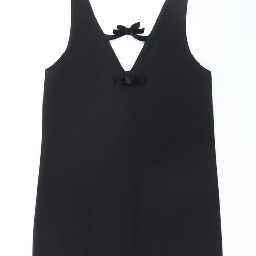 Zara Women Black Bow Shift Dress Size S Sleeveless Party Short