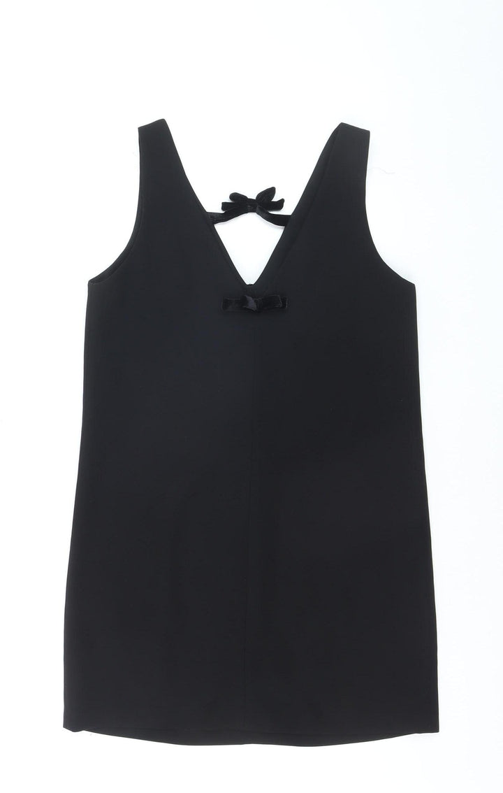 Zara Women Black Bow Shift Dress Size S Sleeveless Party Short