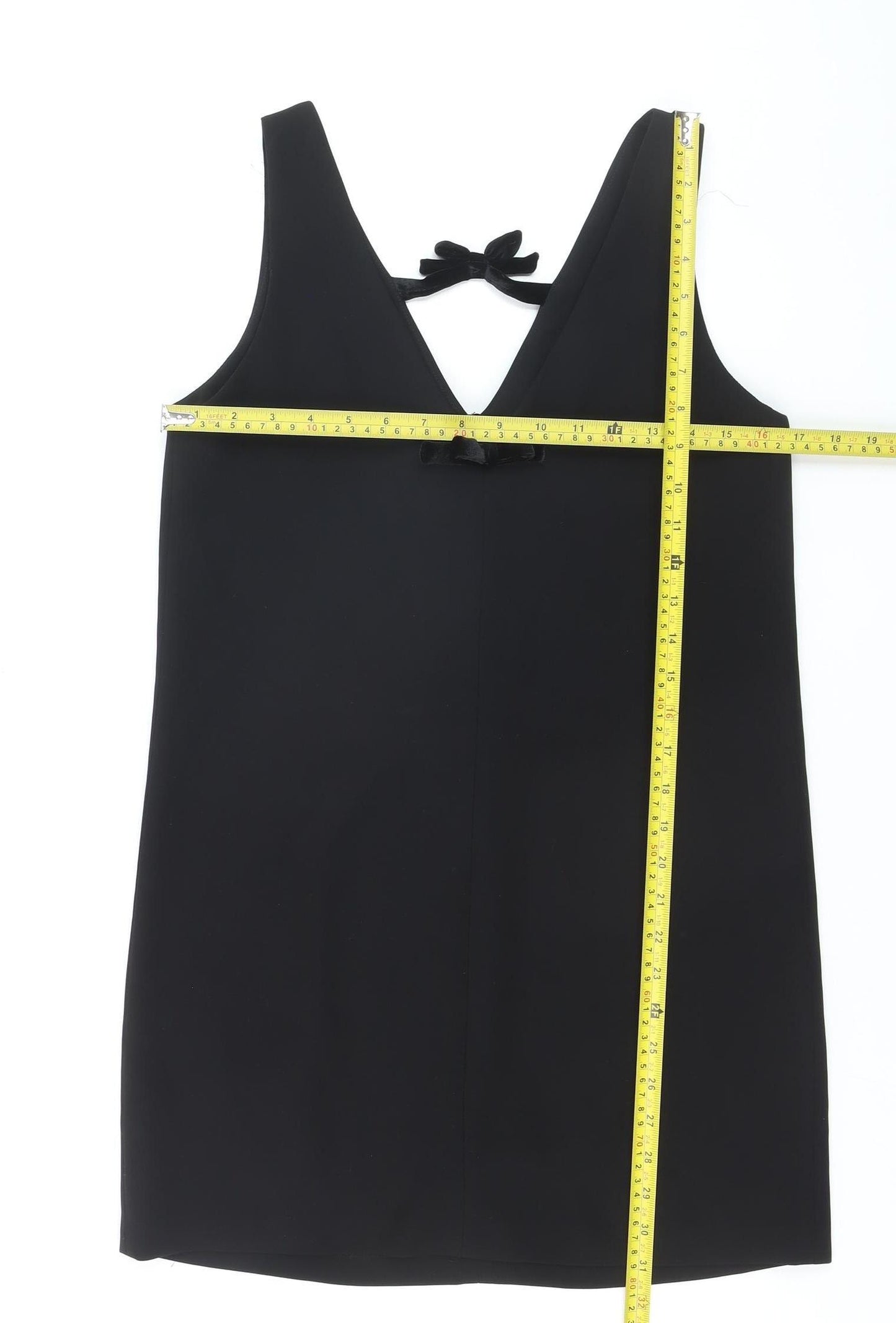 Zara Women Black Bow Shift Dress Size S Sleeveless Party Short